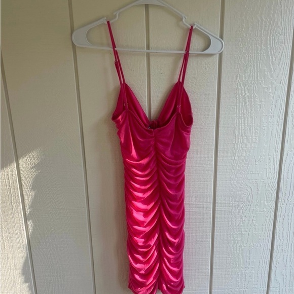 Cotton Candy Hot Pink Ruched Mini Dress - Picture 3 of 5